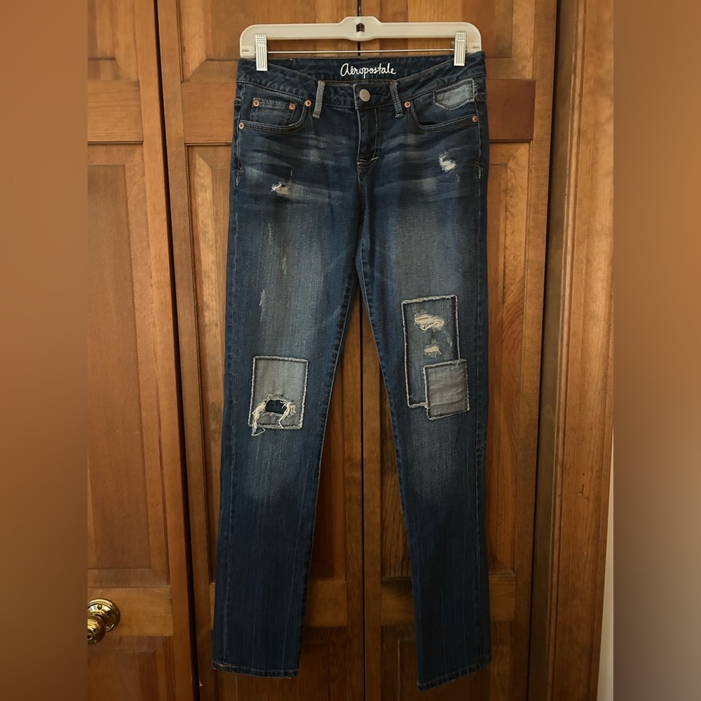 Aeropostale Women's Sz 2 Bayla Skinny Distressed Jeans W/ Patchwork Detailing